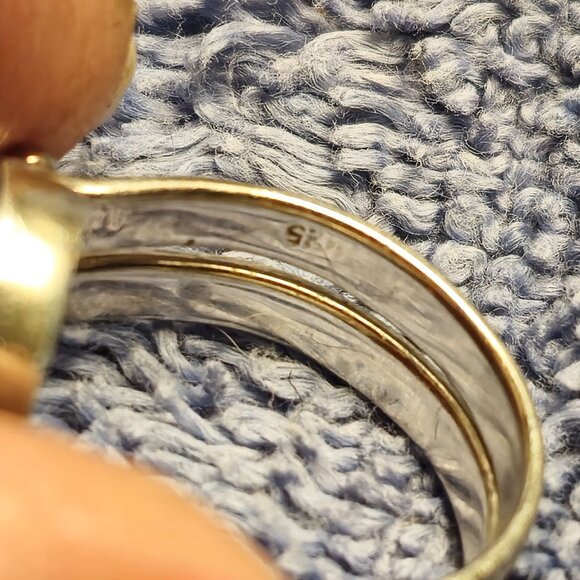 Sterling Silver Reversible Inlay Set Oval Red Coral & Turquoise Ring Size 7.75 - Picture 15 of 15